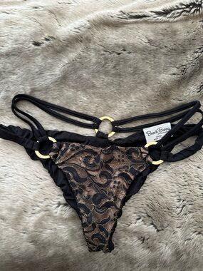 Beach Bunny Black and Gold Lace Accent Bikini Bottom